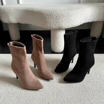 Обувки за женски обувки на тънък висок ток, Секси украса на краката си за нощен клуб, Тънки модерни чорапи, Ботуши за парти и бала
