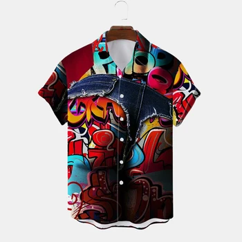 Персонални Абстрактна Мъжка Риза с 3D Принтом Графити, Ризи За Мъже, Големи Хавайски Топ С Къс Ръкав, Тениска, Мъжки Camisas