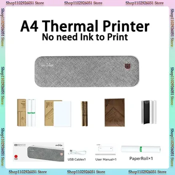 Принтер PeriPage A4 Принтер за непрекъснат печат на термо хартия, не се нуждаят от мастило или тонер, Безжична уеб страница в PDF формат, Снимка на договора, Фотопринтери