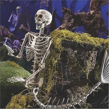 Скелет На Русалка На Хелоуин, външна декорация, Страшен скелет на Хелоуин в реален размер За гробища, от духове Къща, Лесен за използване Бял
