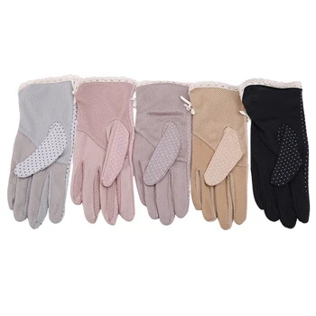 Слънчеви ръкавици за шофиране, защита от ултравиолетови лъчи, нескользящие ръкавици, изработени от памук, в десен на точки с дантелен завършек, сензорен екран, Модерен дамски ръчен ръкавици