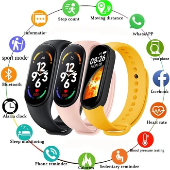 Смарт часовници Band 7 За Мъже и жени 2023 Bluetooth Smartband, монитор на сърдечната честота, Фитнес тракер, Модерен Спортен смарт гривна за Android и IOS