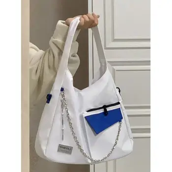 Студентски чанти за проста верига с голям капацитет, модерна тенденция, холщовая спортна чанта за отдих, женствена чанта през рамо