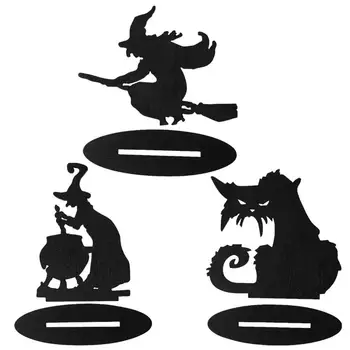 Украса на масата с силует Вещици, Декор плотове със силует на черна котка, изрезки от дърво и декорации за Хелоуин, Централните елементи на масата