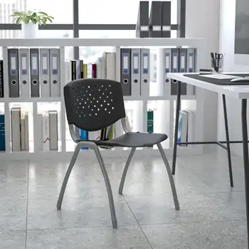 Флаш мебели от серията HERCULES Тегло 880 паунда Просторен черен пластмасов стол с рамка от титан сиви на цвят, с прахово покритие