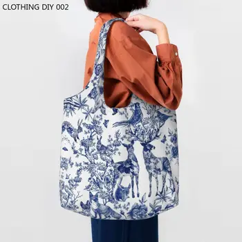 Френска Чанта-Тоут Toile De Jouy, Чанта За Пазаруване за Многократна употреба Холщовые Чанта на рамото, чанта с флорални и животински модел Гори 