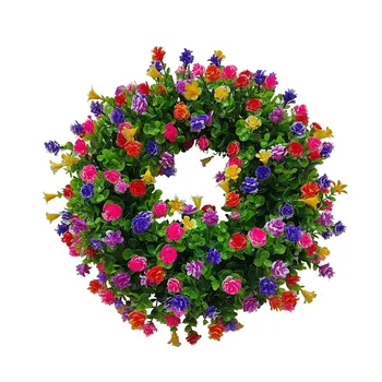 Цветен Венец Цветна Пролет-Лято Венец От Изкуствени Цветя За Входната Врата Отвън Градина Украса На Дома Decoración