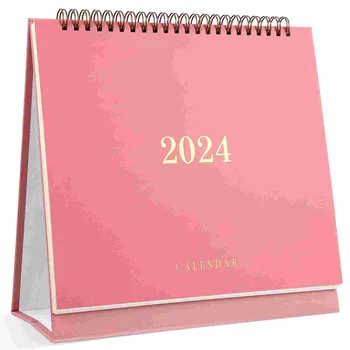 Януари 2024-декември 2025 Настолен календар, Бележник за водене на записки, Планер, Месечен календар, Настолен календар от дебела хартия (розов)