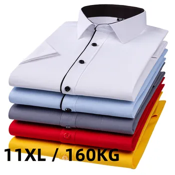 мъжки ризи с къс ръкав с тегло 160 кг 11XL, ежедневни бизнес мъжки ризи голям размер, риза райе с къс ръкав и един джоб на копчета